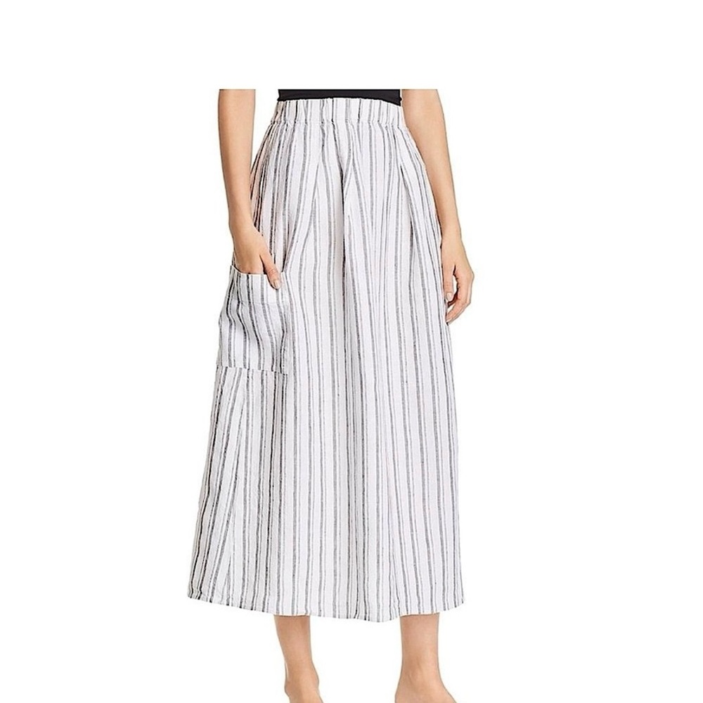 Eileen Fisher Black and White Striped Wide-Leg Skirt